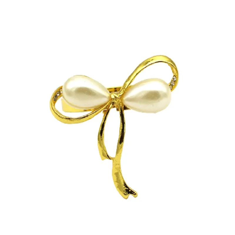 Anillos de servilleta 6 uds. Hebilla de servilleta con forma de lazo de perla bonita dorada para decoración de mesa de fiesta de boda suministros de cocina 215n