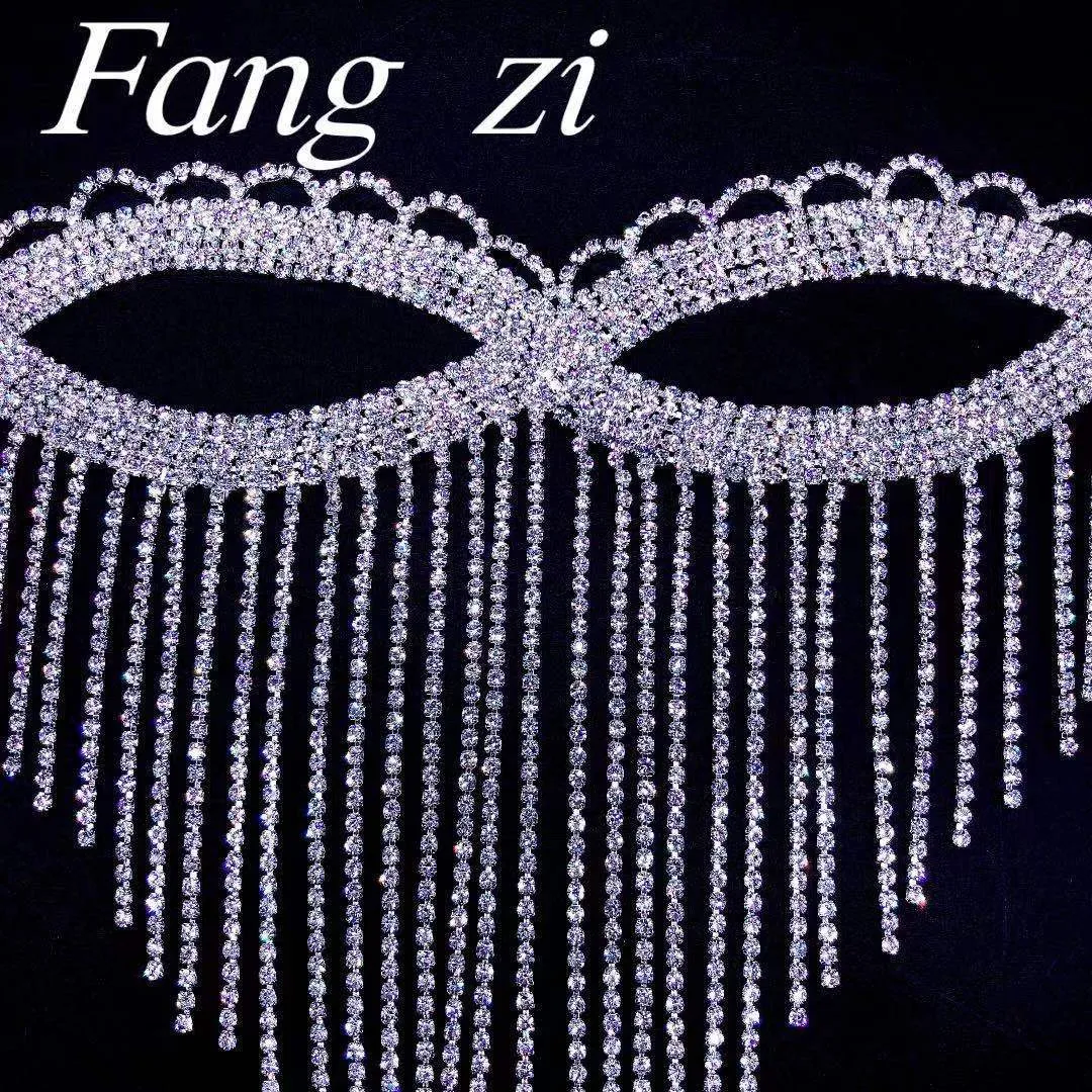 Utsökt Sexig Rhinestone Tassel Eye Women Belly Luxury Shining Crystal Mask Mode Dance Face Smycken