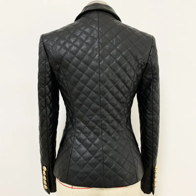 HAUTE QUALITÉ 2022 Élégant Designer Blazer Femmes Lion Boutons Grille Coton Rembourré Slim Fit Veste En Cuir Synthétique 220216