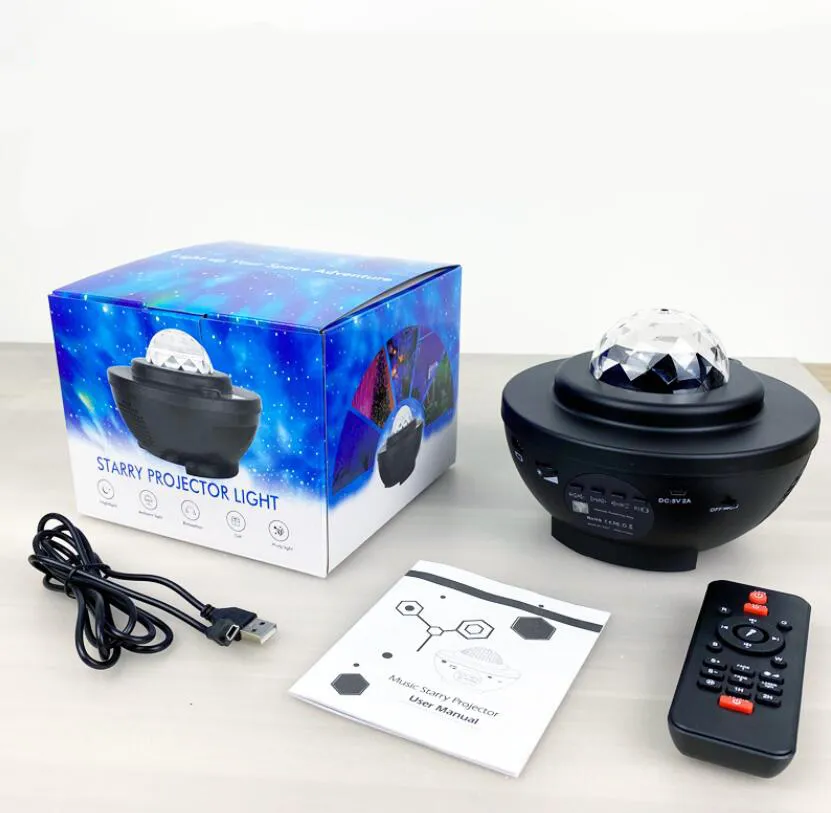 USB Star Night Music Starry Water Wave LED Light Remot Bluetoothカラフルな回転プロジェクターサウンド活性化装飾ランプ197J