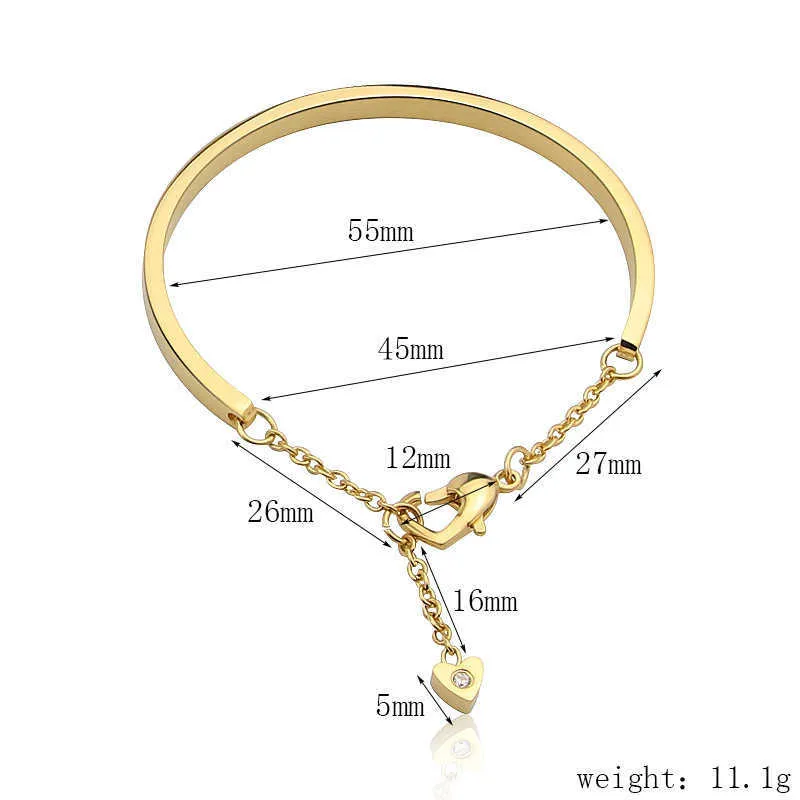 Top Quality Pretty Lady Gold Bangle Women's Lover Bracelet Jewelry Metal Bracelets Bangles Heart-shaped Accessories Q0719