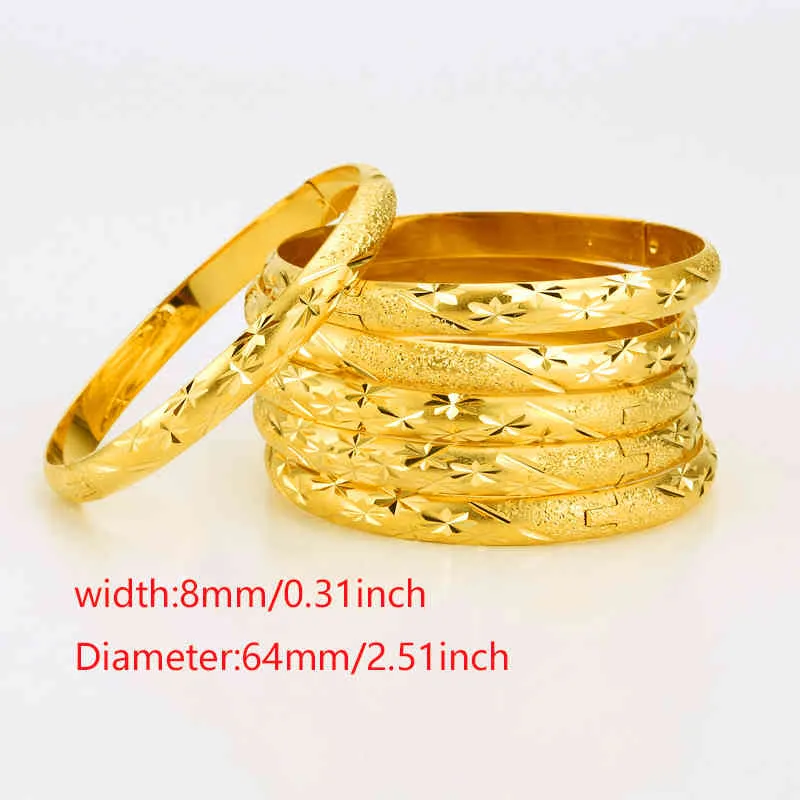 8MM Dubai Gold Bangles for Women Men 24k Color Ethiopian Bracelets African Jewelry Saudi Arabic Wedding Bride Gift249G