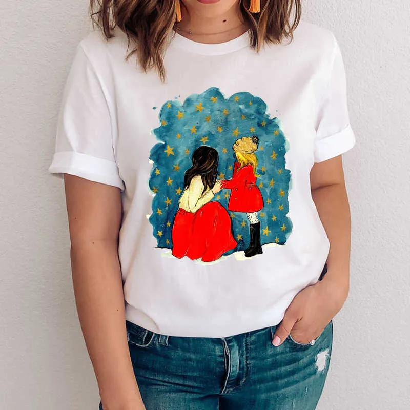 Femmes graphique fille fille garçon fils mignon dessin animé maman maman mère vêtements hauts vêtements t-shirts imprimer femme T-Shirt T-Shirt X0628