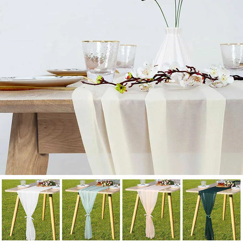 1 stks Chiffon Table Runner Solid Color Cover voor Home Wedding Celebration Banquet Festival Party Catering El Decor 210628