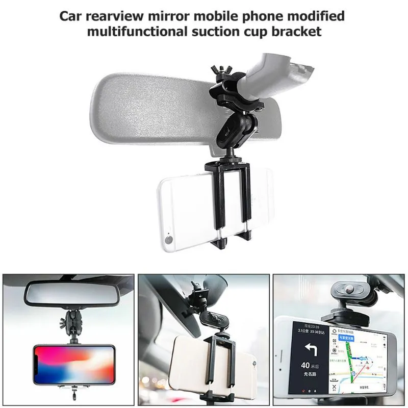 Novo carro ajustável automático retrovisor universal 360 graus carro retrovisor espelho suporte suporte suporte para telefone celular GPS para telefone inteligente