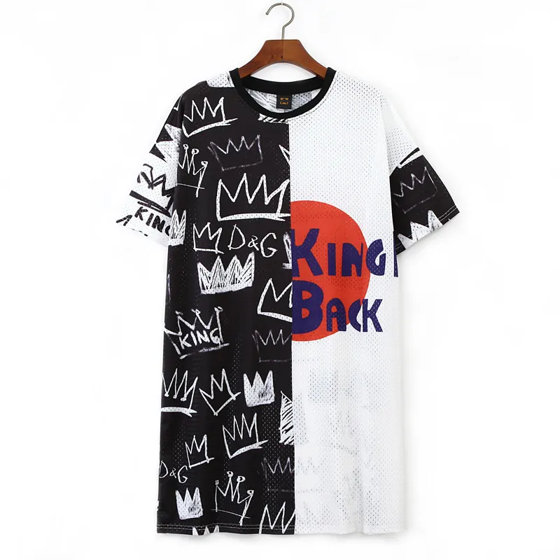 Summer Dames T-shirt Jurk Zwart Wit Graffiti Merk Harajuku Stijl Hip Hop Plus Size GD258 210506