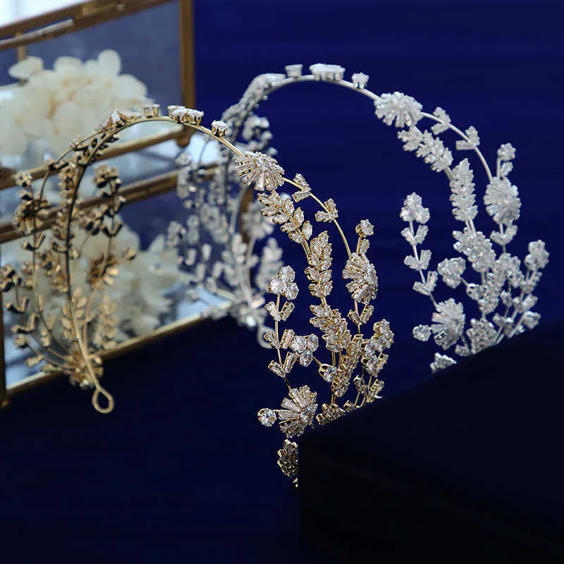 豪華な花のキュービックジルコン花嫁ティアラスクラウンブライダルディアデマウェディングヘアアクセサリーh08277909070