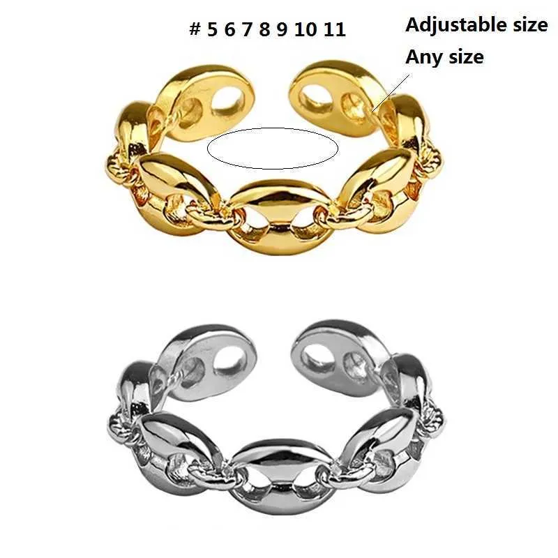Kaffeebohne verstellbare Größe Gold versilbert Ring für Frauen Männer Gold Vintage Hochzeit Schmuck Schwein Nase Metall Mode einfaches Geschenk X0715