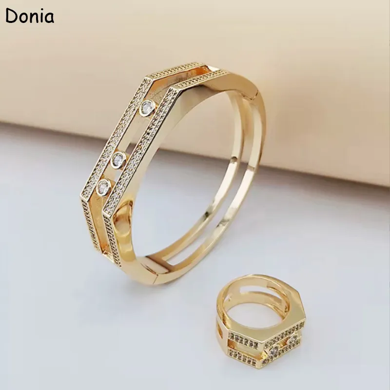 Donia Jewelry bracelet de luxe mode européenne et américaine trois diamants actifs cuivre micro-incrusté bracelet de zircon ensemble d'anneaux dame d306u