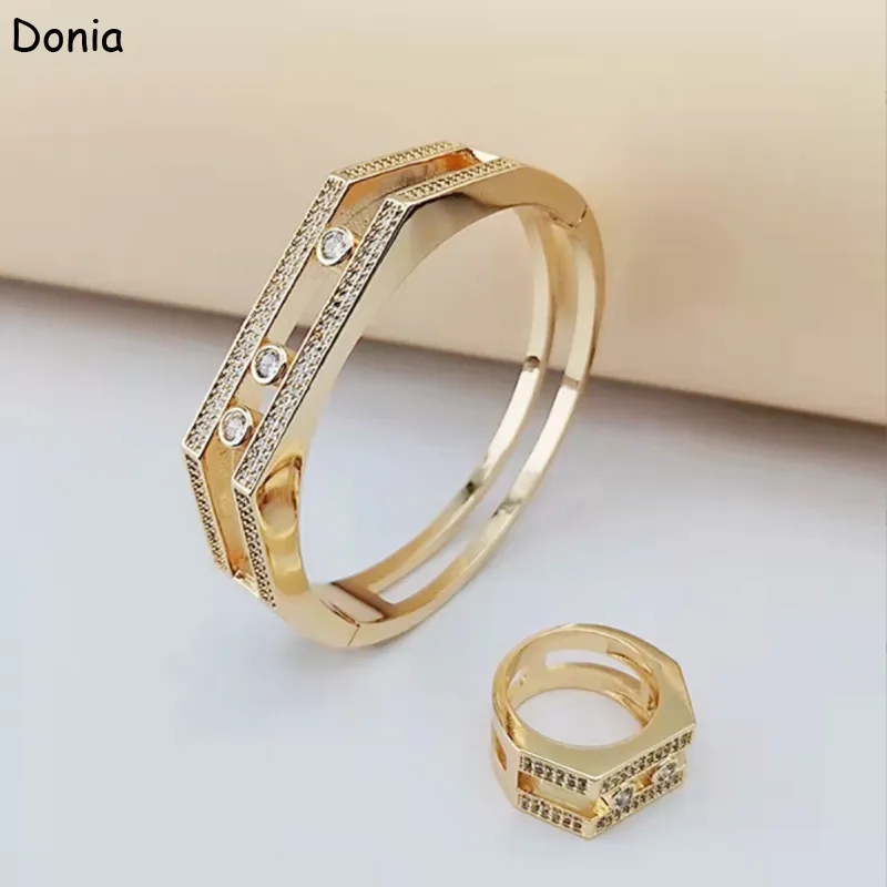 Donia Sieraden luxe armband Europese en Amerikaanse mode drie actieve diamanten koperen micro-ingelegde zirkoon armband ring set dame d306u