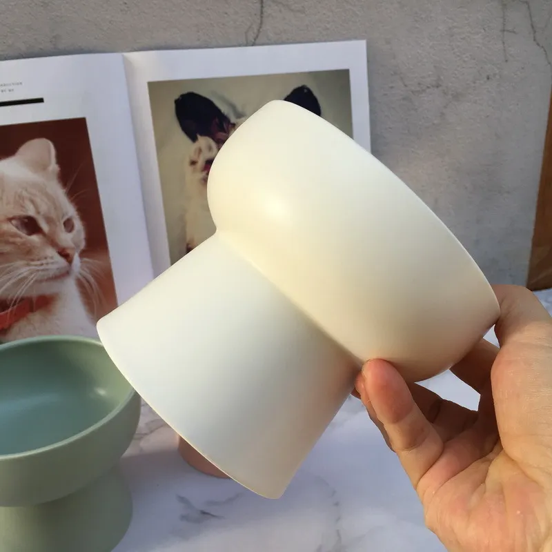 Ciotola in ceramica gatti domestici Ciotola protettiva la salute cervicale classica Ciotola alimenti acqua a base alta cuccioli Ciotole animali domestici gattini Y200922