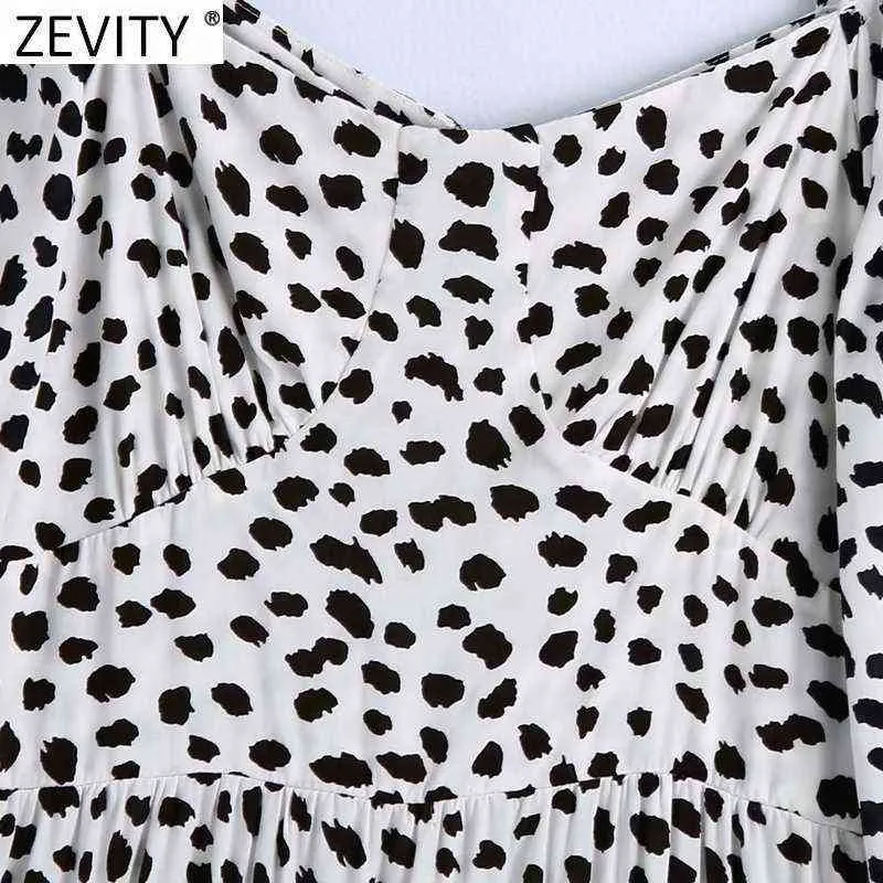 Zevidade Mulheres Vintage Vintage Collar Leopardo Imprimir Pregramas Casuais Midi Vestido Feminino Voltar Zíper Hem Ruffles Party Vestidos DS8848 Y1204