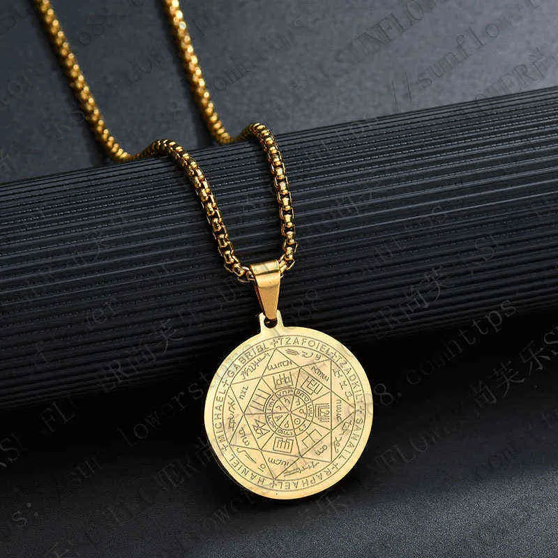 Mode hommes collier sceau de Salomon garde Protection pendentif en acier inoxydable le septième Pentacle de Mars collier bijoux G12135748957