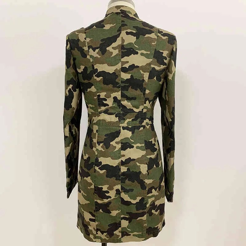 High Street EST Robe de designer élégante Chaîne Matel Femme Uniforme militaire Camo Coton 210521