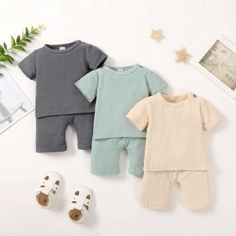 Baywell bébé garçon fille vêtements d'été solide lin à manches courtes T-shirt hauts Shorts pantalon infantile unisexe 2 pièces tenues d'été costume G1023