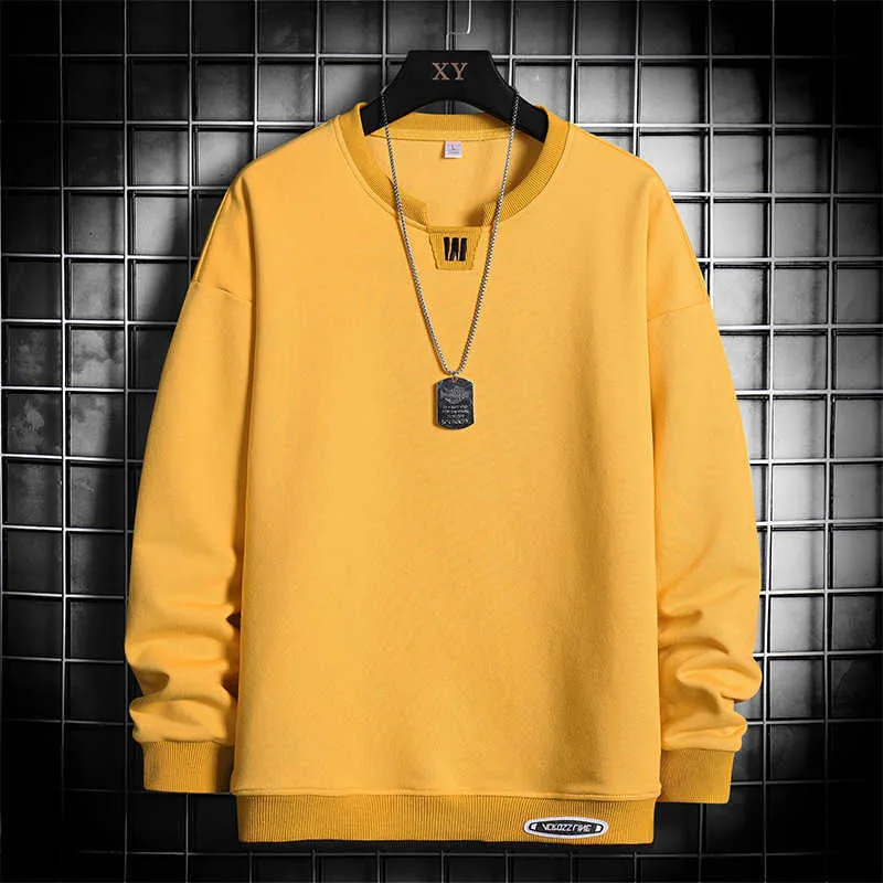 2021 Nouveaux sweats à capuche de mode hommes col rond couleur unie sweat-shirts à manches longues tendance streetwear pulls masculins décontracté 4XL Y0816