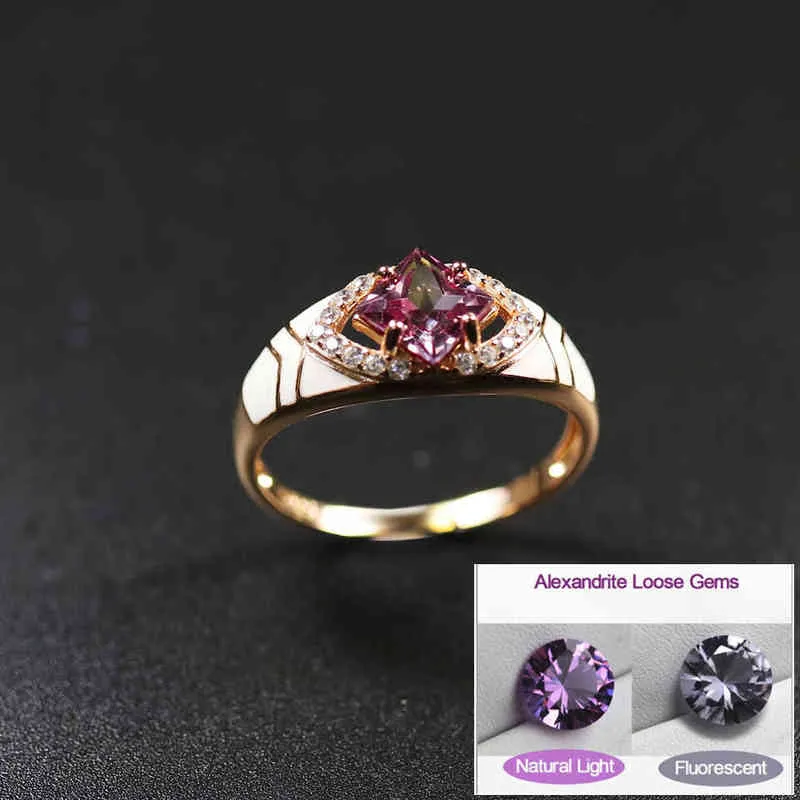 Changement de couleur Alexandrite Bague Véritable 925 Sterling Silver Émail Créé Gemstone Fine Bijoux pour Femmes Dames Anneaux Cadeau 211217