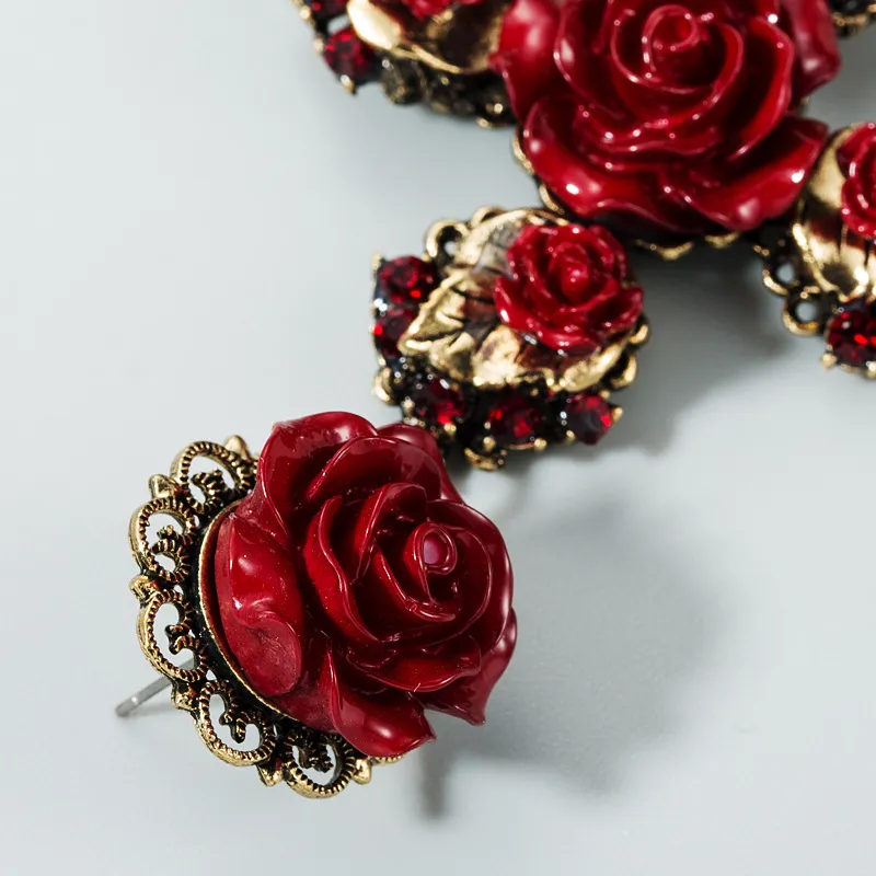 Orecchini a bottone lunghi a croce da donna Retro barocco fiore rosa strass di cristallo ciondola nero rosso bianco colore design alla moda acrilico 2645