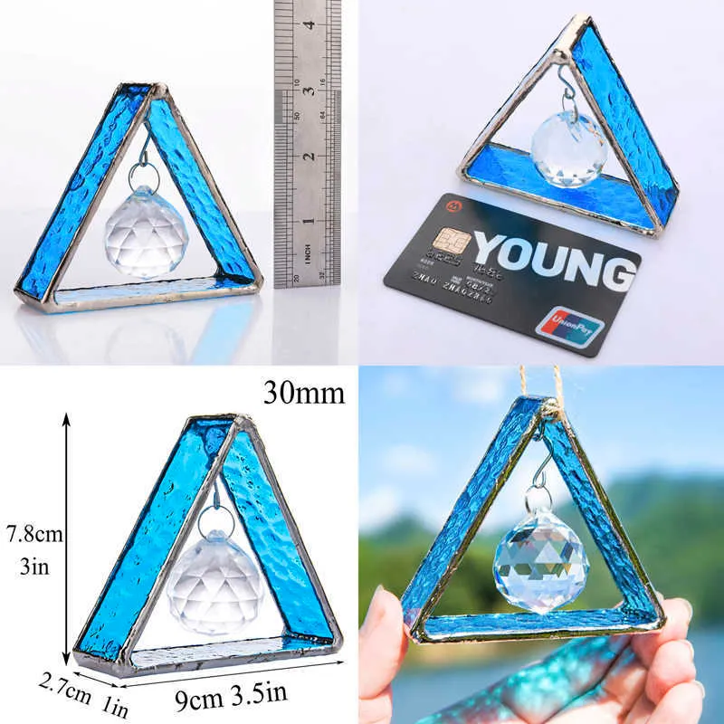 H&D Stained Glass Tripod Figurine Rainbow Maker Crystal Ball Prisms Window Hanging Suncatcher Paperweight for Home Decor 210804