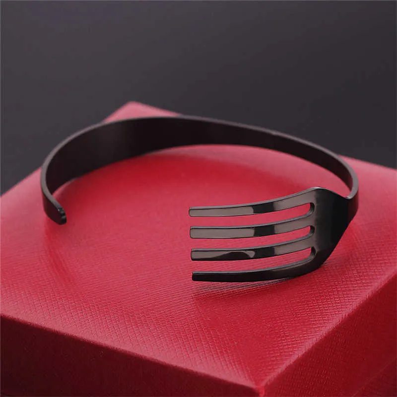 Hip Hop Men Rock 4 Färger Gaffel Spoon Armband Rostfritt Stål Armband Bangles För Män Kvinnor Manschett Bracelets Punk Smycken Q0719