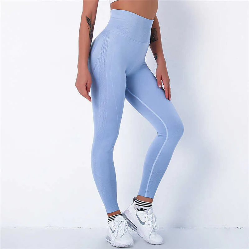 Femmes Spandex 20% Leggings Sans Couture Bubble Butt Push Up Workout Legging Slim Taille Haute Leggins Mujer Fitness Pantalon 210925