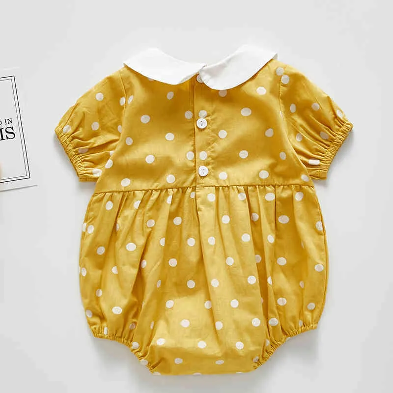 Mönster sommar baby romer tjej ren bomull kostym söt polka dots kortärmad ha yi jumpsuit utgående kläder 210429