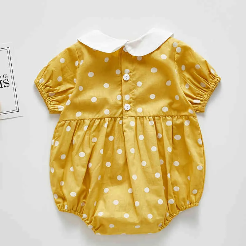 Wzór Lato Baby Romper Girl Czysta Bawełna Kostium Cute Polka Dots Krótki Rękaw Ha Yi Kombinezon Outgoing Odzież 210429
