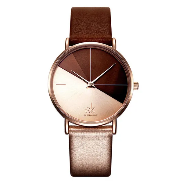 New SHENGKE High Quality Quartz Movement Watches Leather Strap Dress Wrsitwatch Gold Watchband Dress Wrsitwatch Ultra Thin Dial gi2325