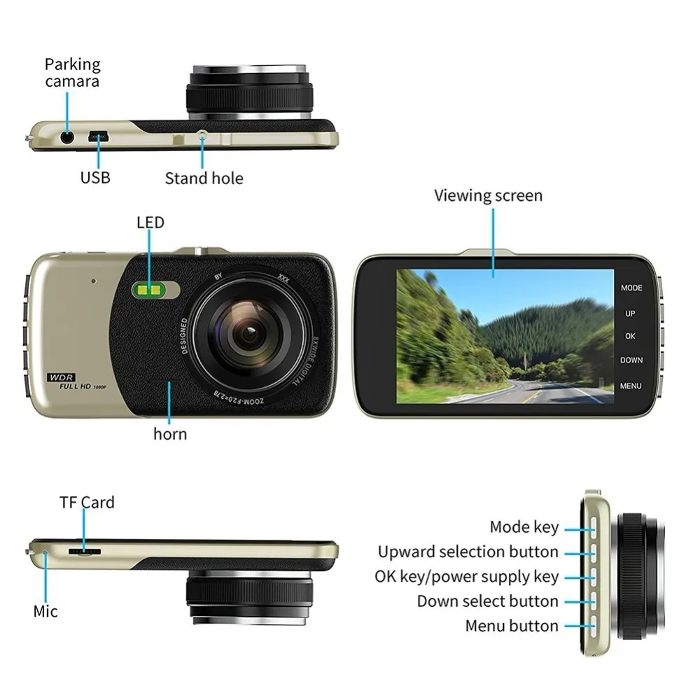 E-ACE B07 Car Dvr 4.0 Inch Dashcam FHD 1080P Dash cam Video Recorder With Rear View Camera Night Vision Auto Registrator Dvrs