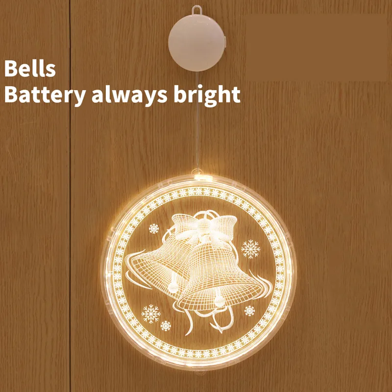 LED lumières de Noël 3D disque suspendus cloches lumineuses flocon de neige batterie chaîne arbre chambre décoration 2275367