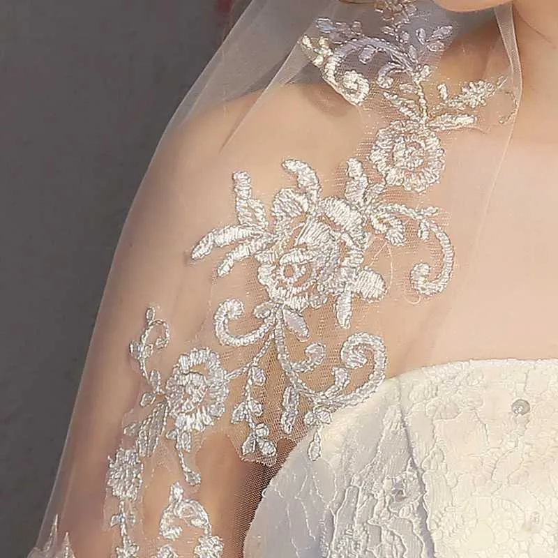 New Arrival Dwie warstwę Krótki Welon Wedding Lace Aplikacja Welony Bridal Casamento Body Tanie Akcesoria ślubne Velos De Novia X0726