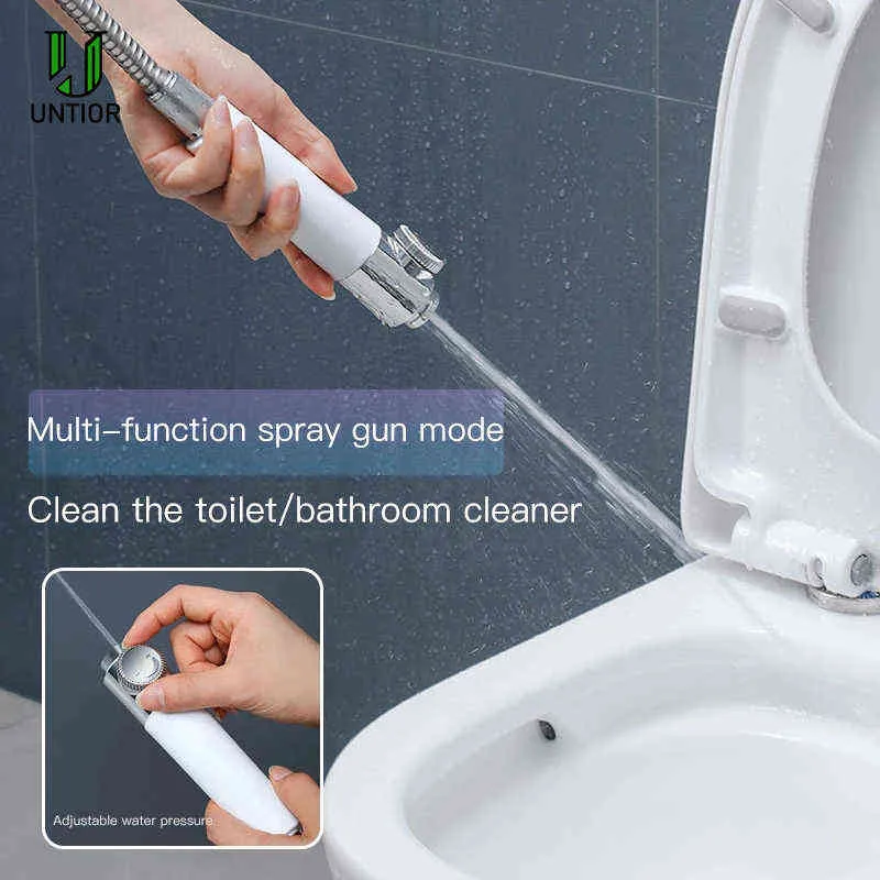UNTIOR Pressurized Shower Head High Pressure Water Save Perforated Free Bracket Hose Adjustable Bathroom Accessories Shower Set H1209