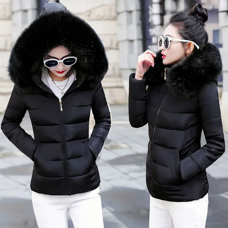 Mode noir femmes vêtements de sortie d'hiver détachable fausse fourrure col à capuche Parkas chaud hiver manteau femme veste grande taille 5XL 6XL