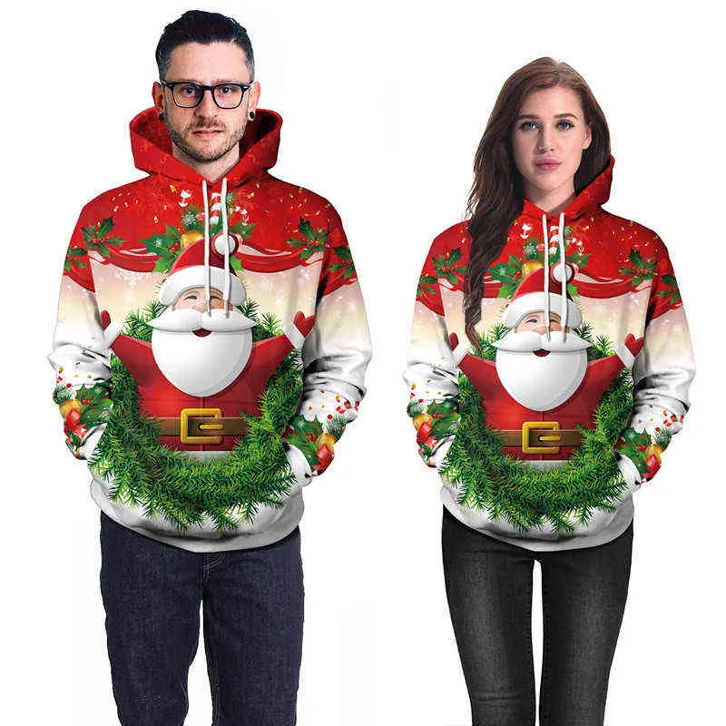 ファッションニュー秋と冬のクリスマスセーター3 dプリント特大のフード付きセーターユニセックス男女面白い醜いクリスマスセーターY1118