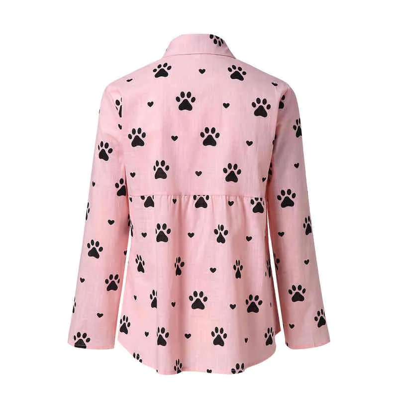 Summer Fashion Woman Blouses Spring Long-Sleeved Lapel Kawaii Dog Print Button Top Women's Shirt Loose Plus Size Ladies Clothes H1230