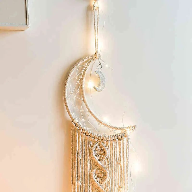 Boho Maan en Ster Dromenvanger Macrame Muurhangend Boheems Huisdecor Meisjes Kinderkamer Kerstornament Decoratie Geschenken 24933301