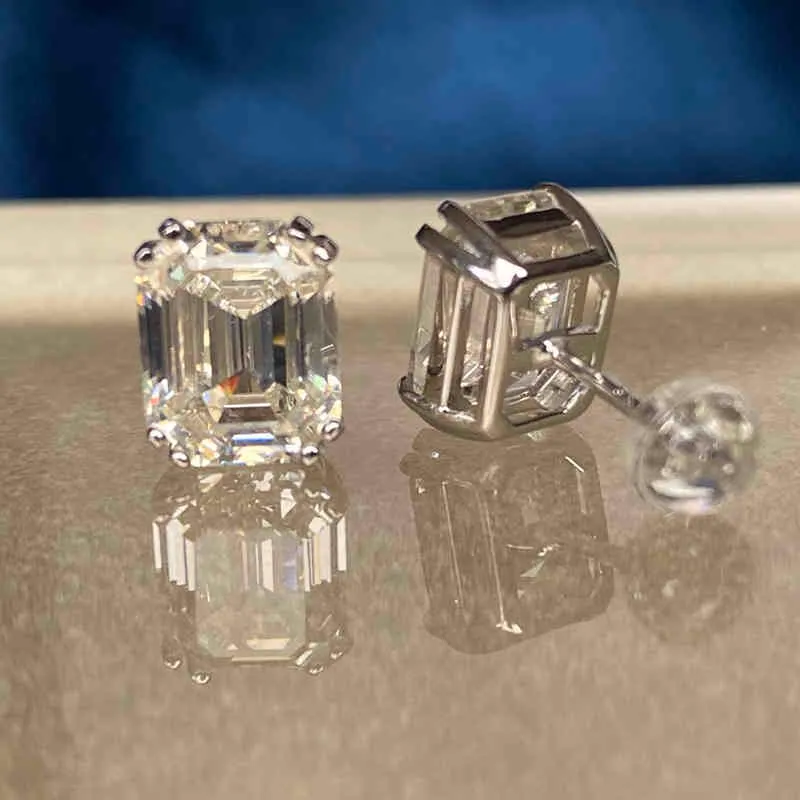 Vinregem 100% 925 Sterling Silver Emerald Cut g Created Moissanite Diamonds Gemstone Earrings Ear Studs Fina smycken Hela 210241H