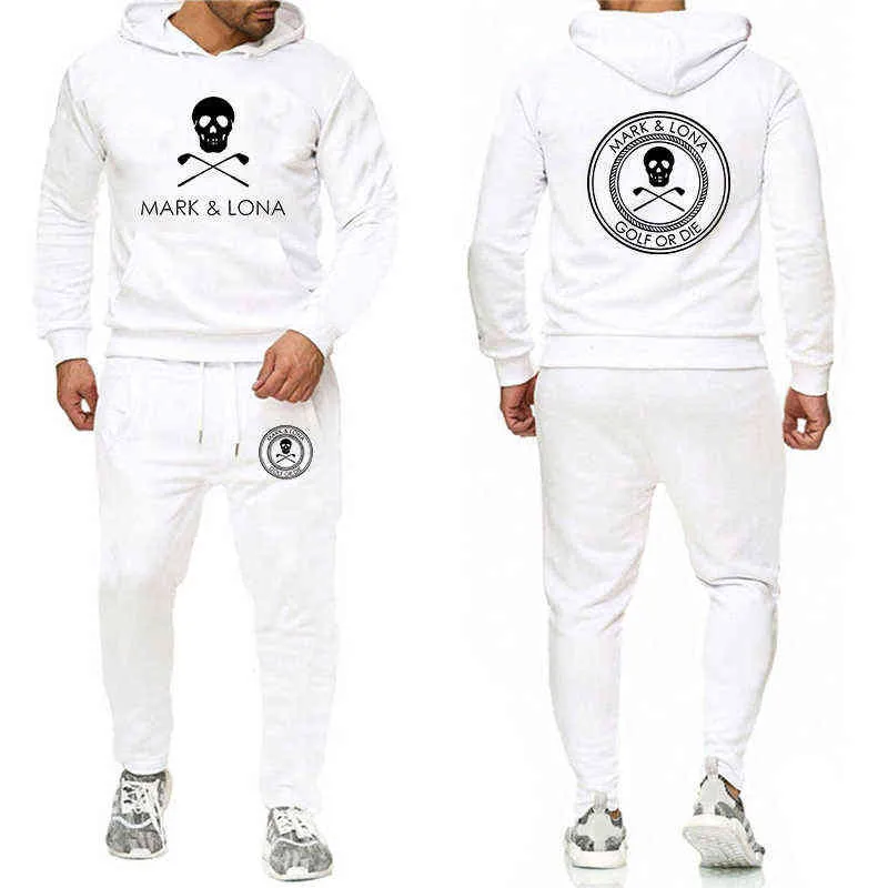 2021 Autumn and Winter Fashion Men's Tracksuit Solid Color Hooded Sweater + Jogging Leisure Pants Mark&Lona Print Men's Clothing G1209