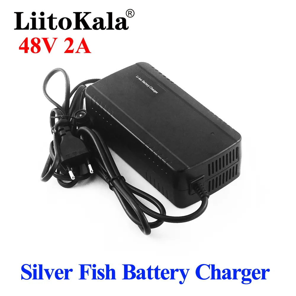 Cargador de batería LiitoKala 36V 48V Silver Fish 42V 54,6 V 2A cargador de iones de litio para bicicleta eléctrica 10S 13S 36V 48V