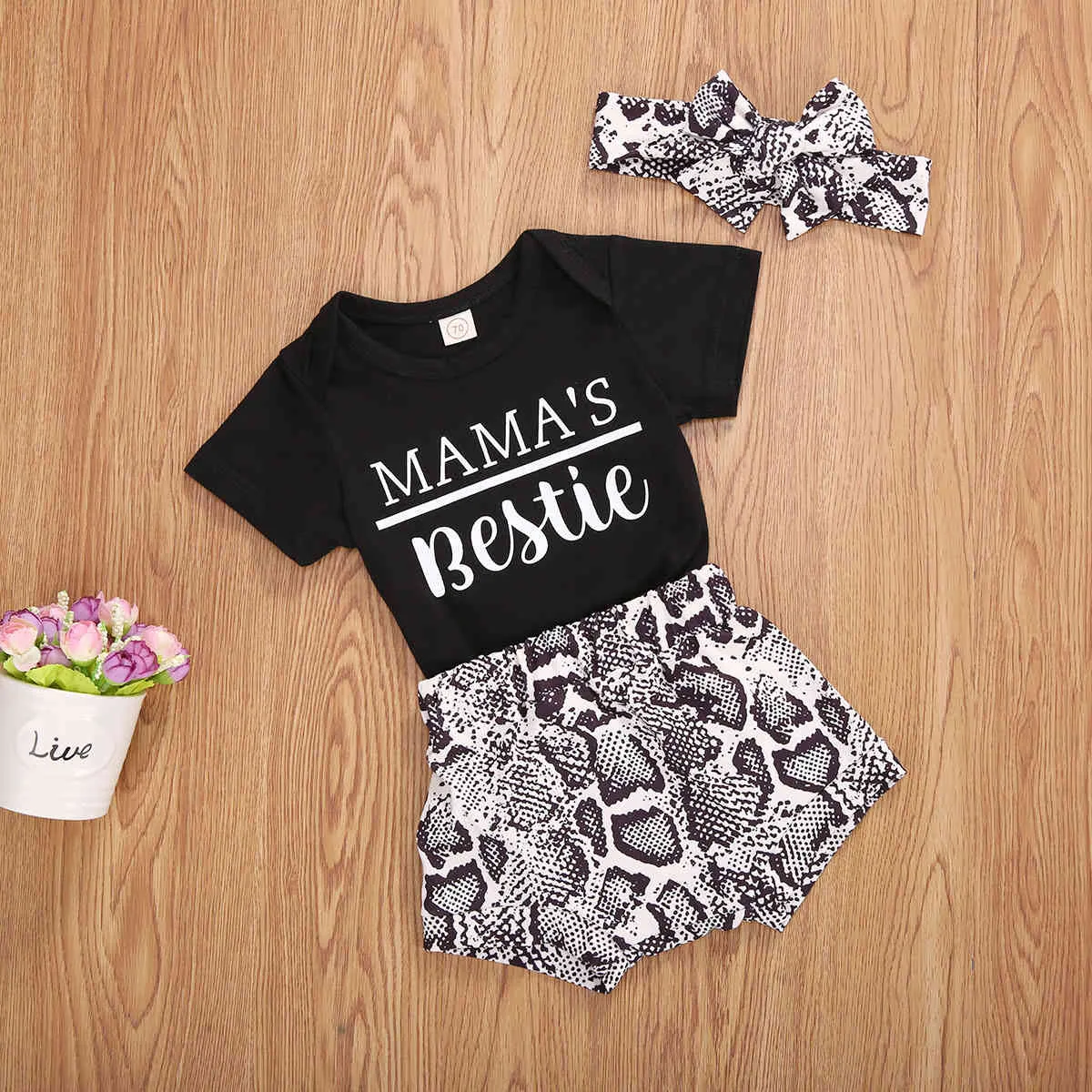 0-24M рожденные младенческие девочки девочек летняя одежда набор письма ромпер леопардовые шорты наряды костюмы 210515