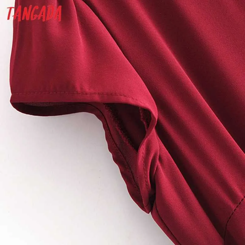 Tangada femmes vin rouge dos nu Sexy robe de soirée à manches courtes Style Vintage femmes robes mi-longues Vestidos 6M19 210609