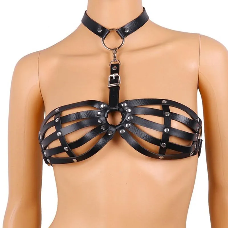 Belts Handmade Leather Body Harness Women Punk Goth Adjustable Chest Lingerie Gothic Garter Belt Crop Top232o