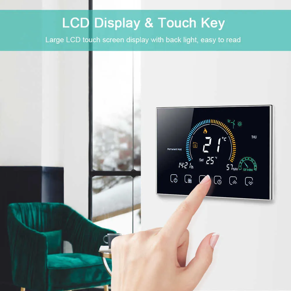 / Commutable Wi-Fi Smart Programmable Thermostat Voice APP Contrôle Rétro-éclairage LCD Eau / Chaudière à gaz Thermorégulateur de chauffage 210719