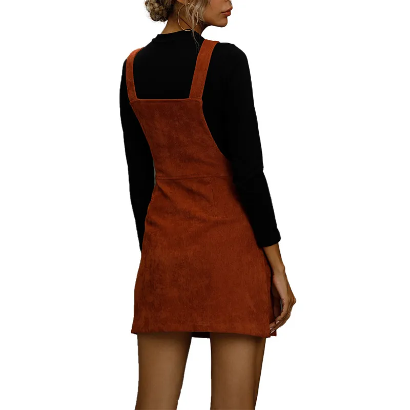 女性ストラップドレスポケット装飾ジッパーソリッドカラーノースリーブスパゲッティスクエアカラーハイウエストコットン210522
