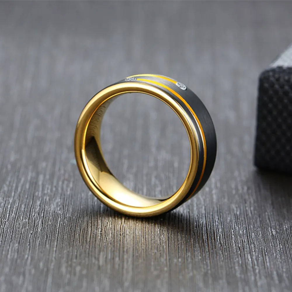 Мужское кольцо из карбида вольфрама черного и золотого цвета, 8 мм, обручальное кольцо для мужчин, размер ювелирных изделий с кубическим цирконием AAA, размер 6-13236F