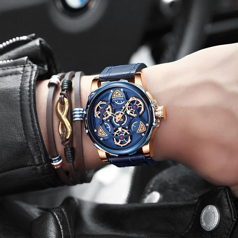Relojes de pulsera Montre Homme Clásico Cinturón de cuero azul Reloj de hombre Correa fina Cuarzo Moda Negocio Reloj analógico Uhren Herren Waches 2878