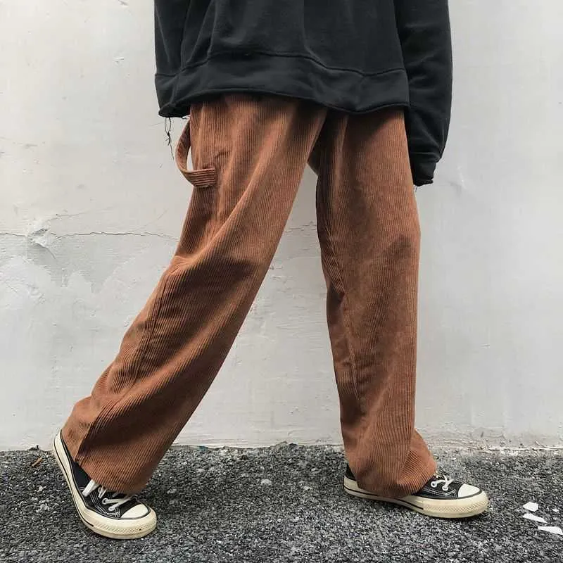 Pantalons hommes femmes été harajuku velours côtelé multi-poches jambe droite décontractée pantalon large tendance hip hop punk bas 210526