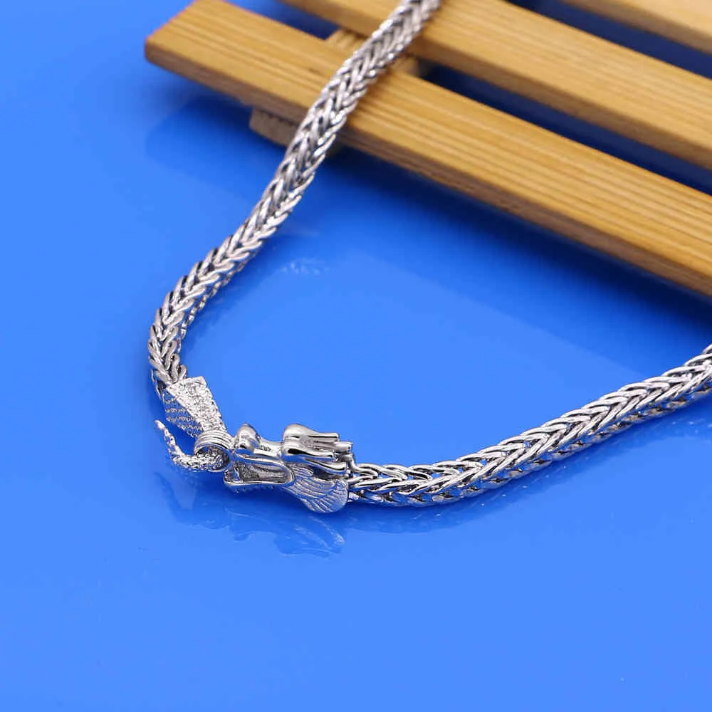 Dargon Pendant 100% 925 Sterling Chain Fashion Men Smycken 5mm 61cm Solid Thai Silver Retro Halsband