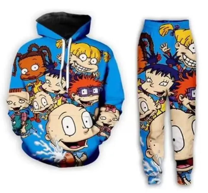 2022 nowych mężczyzn/kobiet Cartoon Network Rugrats śmieszne 3D drukuj moda dresy spodnie hip-hopowe + bluzy ok022