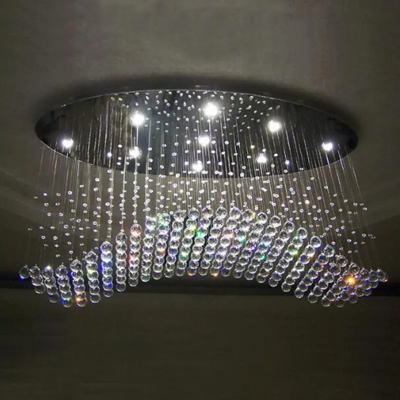 الثريات M تصميم لطيف D 100 ٪ مصباح الموجة الكريستالية البيضاوي LED LED Home L800 W200 H600MM الإضاءة الحديثة 179H